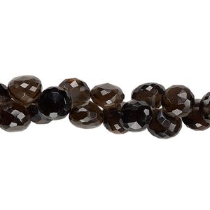 Smoky quartz 1pkg1, hand-cut top-drilled faceted teardrop bead 4 inch 7x6mm-8x7mm