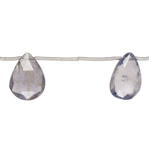 Iolite 1pkg5, hand-cut top-drilled faceted puffed teardrop bead natural 12x7mm-18x11mm