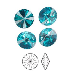 Chaton 6pk blue zircon foil back, Preciosa MAXIMA Czech crystal rhinestone 12mm rivoli