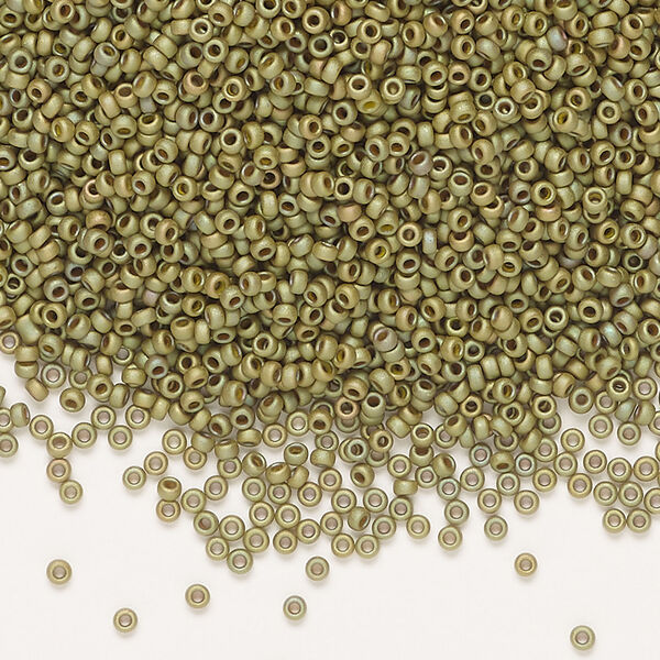Seed bead, Miyuki, 1pkg35g, glass, #15 rocaille, opaque matte rainbow light olive (RR-2033) image number 0