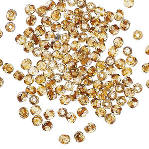 Bead, Czech fire-polished glass 1pkg1200, tortoise gold, 3mm faceted round. 1 mass.