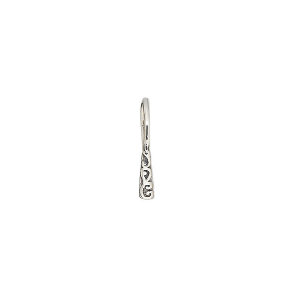 Ear wire, antiqued sterling silver, 13.5mm fishhook with fancy design and hole, 20 gauge. Sold per pair. image number 0