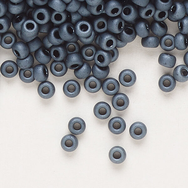 Seed bead, Miyuki, glass, pkg/50g, #8 rocaille, opaque matte gunmetal, (RR-2001). image number 0