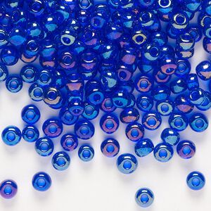 Seed bead, Preciosa Ornela Czech glass, pkg/50g, #6 rocaille, translucent rainbow blue, (31100).