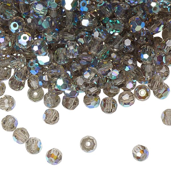 Bead 720pk black diamond AB, Preciosa Czech crystal 4mm round image number 0