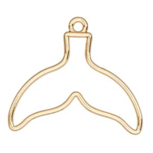 Component, resin frame, gold-finished "pewter" (zinc-based alloy), 39x29mm open whale tail. Sold per pkg of 2.