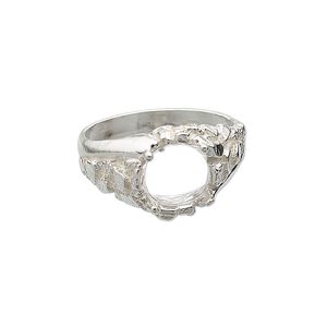 Ring, sterling silver, nugget band with 10mm 4-prong round setting, size 10. Sold individually.