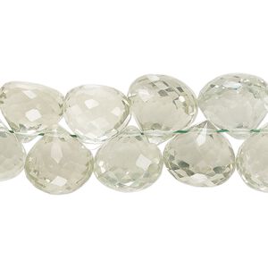 Green quartz 1pkg1, hand-cut top-drilled faceted teardrop bead 7.5 inch 10-11mm