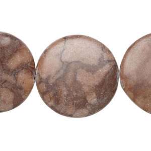 Brown marble 1pkg1, puffed flat round bead natural, 15 inch 21-25mm