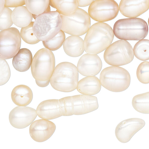Pearl mix, cultured freshwater (natural/bleached), white, mauve and peach, 5-8mm mixed shape, D grade, Mohs hardness 2-1/2 to 4. Sold per 2-ounce pkg. image number 0
