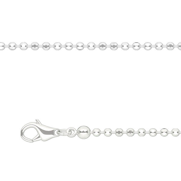 Chain, silver-plated brass, 1.5mm faceted ball, 18 inches with 1-inch extender chain and lobster claw clasp. Sold per pkg of 4. image number 0
