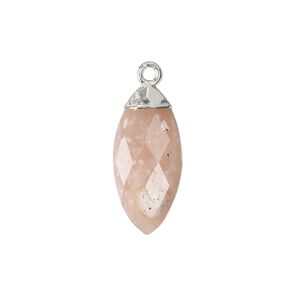 Pink opal / copper / sterling silver 1pkg1, silver-plated hand-cut faceted puffed marquise drop natural 19x9mm