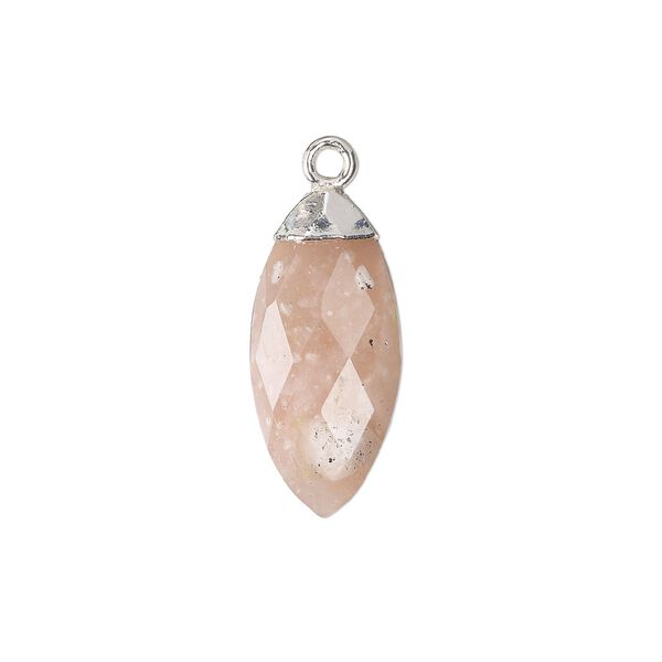 Pink opal / copper / sterling silver 1pkg1, silver-plated hand-cut faceted puffed marquise drop natural 19x9mm image number 0