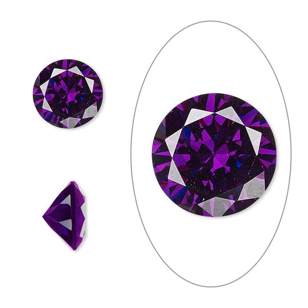 Gem, cubic zirconia, amethyst purple, 10mm faceted round, Mohs hardness 8-1/2. Sold individually. image number 0