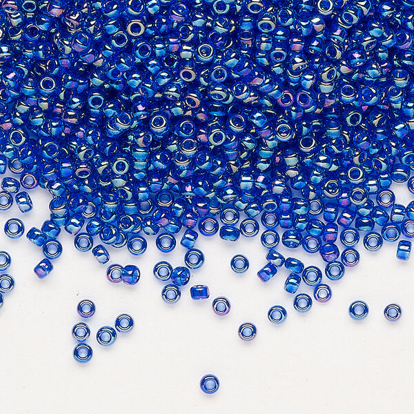 Seed bead, Miyuki, glass, pkg/25g, #11 rocaille, translucent rainbow cobalt (RR-177). image number 0