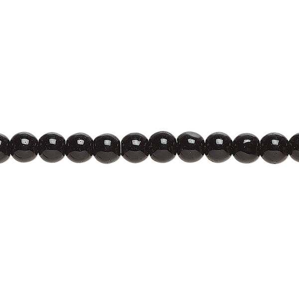 Bead, glass, opaque black, 4mm round. Sold per 8-inch strand, approximately 45 beads. image number 0