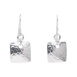 Earring, sterling silver, 35mm with 15mm textured flat square. Sold per pair.