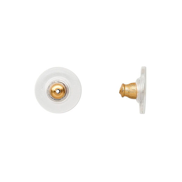 Earnut, plastic and gold-finished brass, 12x7mm comfort clutch. Sold per pkg of 50 pairs. image number 0