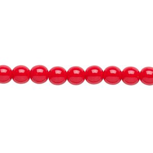 Bead, Czech glass druk, opaque red, 6mm round. Sold per 15-1/2" to 16" strand.