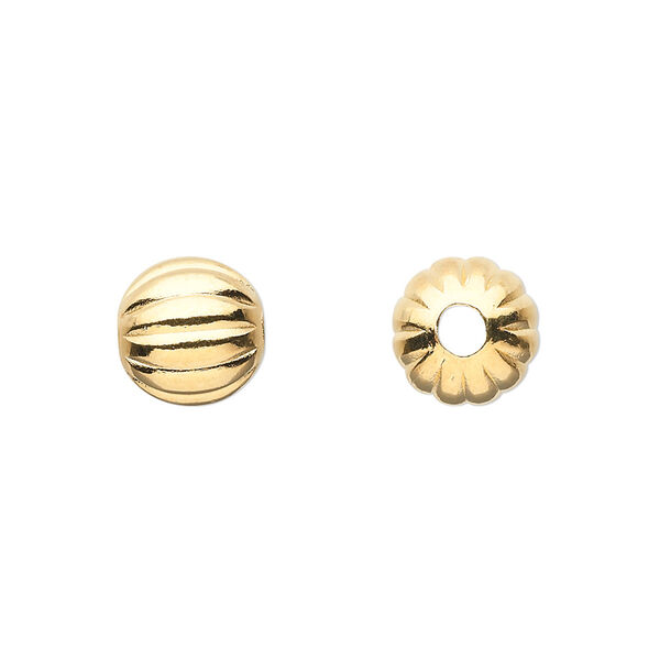 Bead, gold-plated brass, 10mm corrugated round. Sold per pkg of 10. image number 0