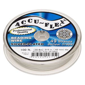 Beading wire, Accu-Flex®, nylon and silver-plated stainless steel, clear, 49 strand, 0.019-inch diameter. Sold per 100-foot spool.