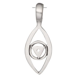Pendant, Powerful Pewter Pendants, antiqued pewter (tin-based alloy), 42x16mm single-sided eye with 6mm hole. Sold individually.