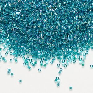Seed bead, Delica®, glass, pkg/250g, #15 round, translucent rainbow teal (DBS-1248).