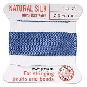 Thread, Griffin, silk, blue, size #5. Sold per 2-meter card (approximately 78 inches).