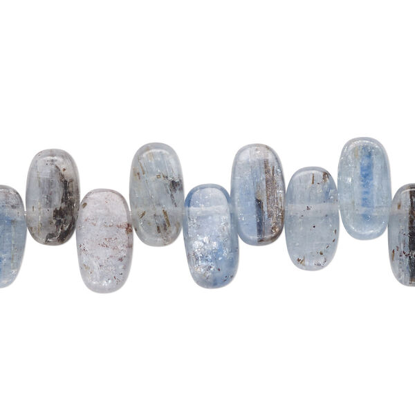 Bead, blue kyanite (natural), 11x5mm-12x6mm top-drilled flat oval, B+ grade, Mohs hardness 4 to 7-1/2. Sold per 8-inch strand. image number 0