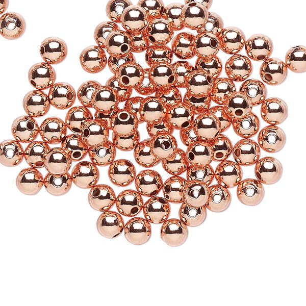 Bead, clear-coated copper, 4mm round. Sold per pkg of 100. image number 0