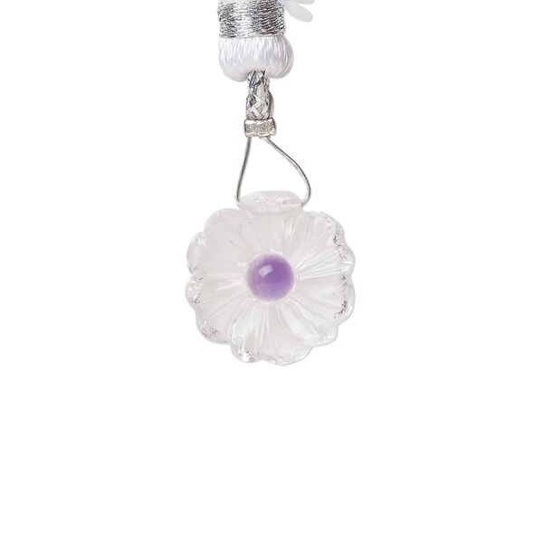 Quartz crystal / amethyst 1pkg1, top-drilled hand-cut 1sided carved flower bead natural, 14mm image number 0