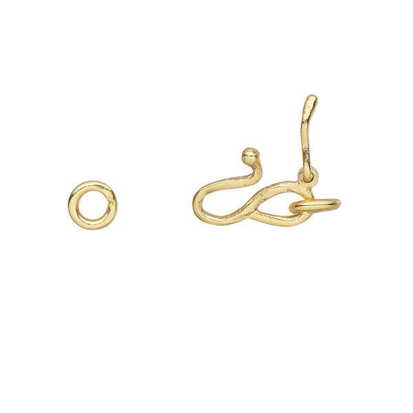 Clasp, S-hook, "vermeil", 10x7mm with safety latch and (2) 4.5mm closed jump rings. Sold individually. image number 0