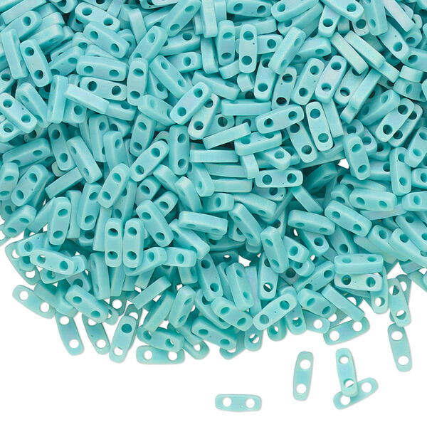 Seed bead, TILA®, glass, pkg/250g, 5x1.2mm quarter tila rectangle, opaque matte rainbow mint green, (QTL-412FR). image number 0