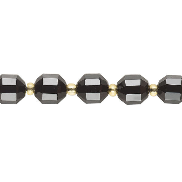 Bead, black onyx (dyed), 8mm faceted drum, B grade, Mohs hardness 7. Sold per 8-inch strand, approximately 20 beads. image number 0