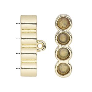 Cord end, glue-in, gold-finished "pewter" (zinc-based alloy), 29.5x8mm 4-strand barrel, 5.5 inside diameter. Sold per pkg of 2.