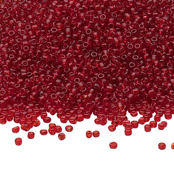 Seed bead, Ming Tree™, glass, pkg/1 pound, #11 round, transparent ruby red. image number 0