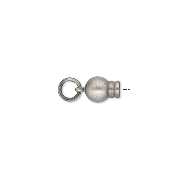 Ball end, antique silver-plated brass, 11x6mm with jump ring, for use with Dione® Easy-On Chain. Sold per pkg of 2. image number 0