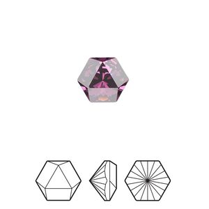 Fancy stone 2pk amethyst foil back, Crystal Passions® 10.8x9.4mm prismatic hexagon 4699