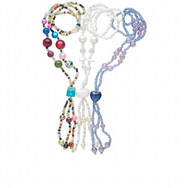 Necklace mix, glass, multiple colors, shapes and sizes, 38-inches. Sold per pkg of 3. image number 0
