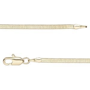 Chain, gold-finished brass, 2mm herringbone, 18 inches with lobster claw clasp. Sold individually.