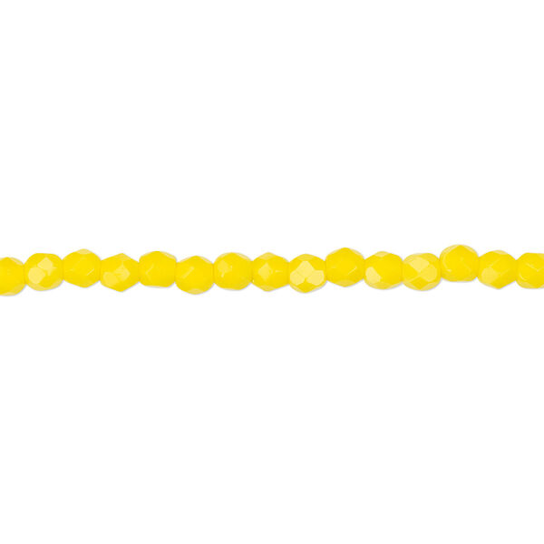 Bead, Czech fire-polished glass, opaque yellow, 3mm faceted round. Sold per 15-1/2" to 16" strand, approximately 130 beads. image number 0