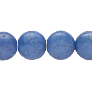 Bead, "howlite" (resin) (imitation) 1pkg1, dark blue, 14mm puffed flat round, 15 inches.