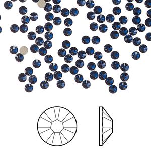 Flat back 144pk dark sapphire foil back, Crystal Passions® Regenerated 2.5-2.7mm rose round SS9 2058