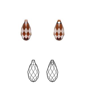 Briolette 2pk smoked amber, Crystal Passions® 11x5.5mm pendant drop 6010