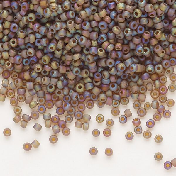 Seed bead, Dyna-Mites™, glass, pkg/1/2kg, #11 round, translucent frosted rainbow root beer, (24FAB 11/0 RR). image number 0