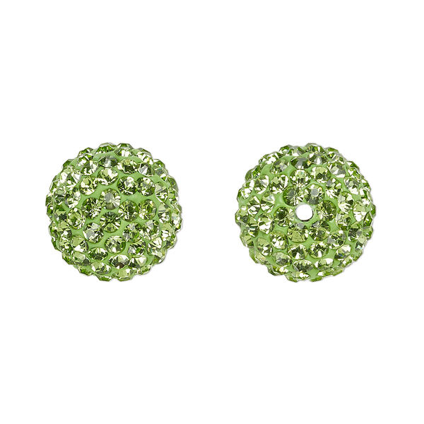 Bead, glass rhinestone / epoxy / resin, green, 14mm round. Sold individually. image number 0