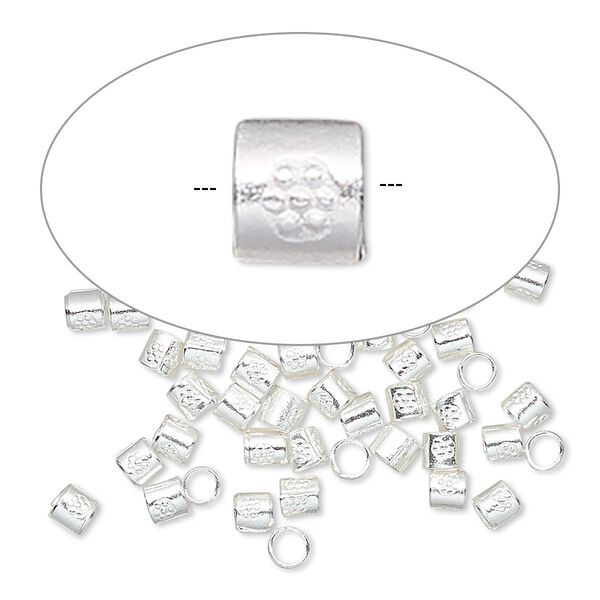 Bead, Hill Tribes, silver-plated copper, 3mm round tube with flower design. Sold per pkg of 50. image number 0