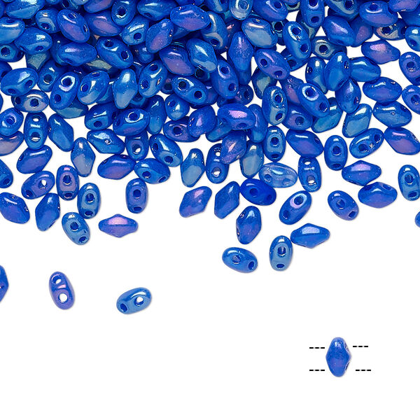 Bead, Preciosa Mini Twin™, Mini Pressed Twin, Czech pressed glass, opaque rainbow cobalt, 4x2.5mm oval with (2) 0.7mm holes. Sold per 250-gram pkg. image number 0