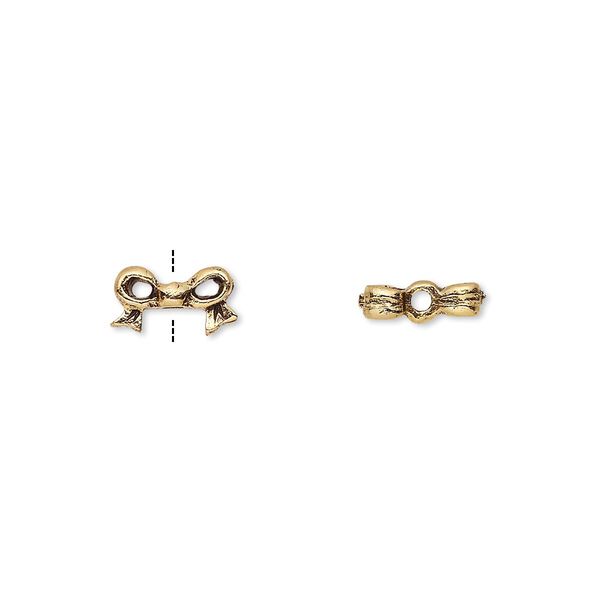 Bead, antique gold-plated pewter (tin-based alloy), 9x5mm bow, fits 4mm cube bead. Sold per pkg of 4. image number 0