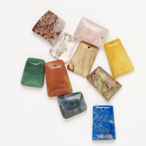 Multi-gemstone 1pkg10, top-drilled puffed / flat trapezoid drop mix 20x15mm-30x20mm